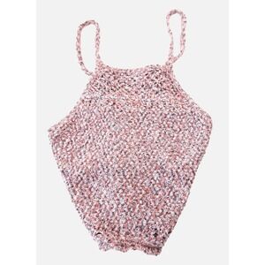 Hollister Women's S Crochet Top Blue Pink Baby Doll Halter Cropped Scalloped Hem